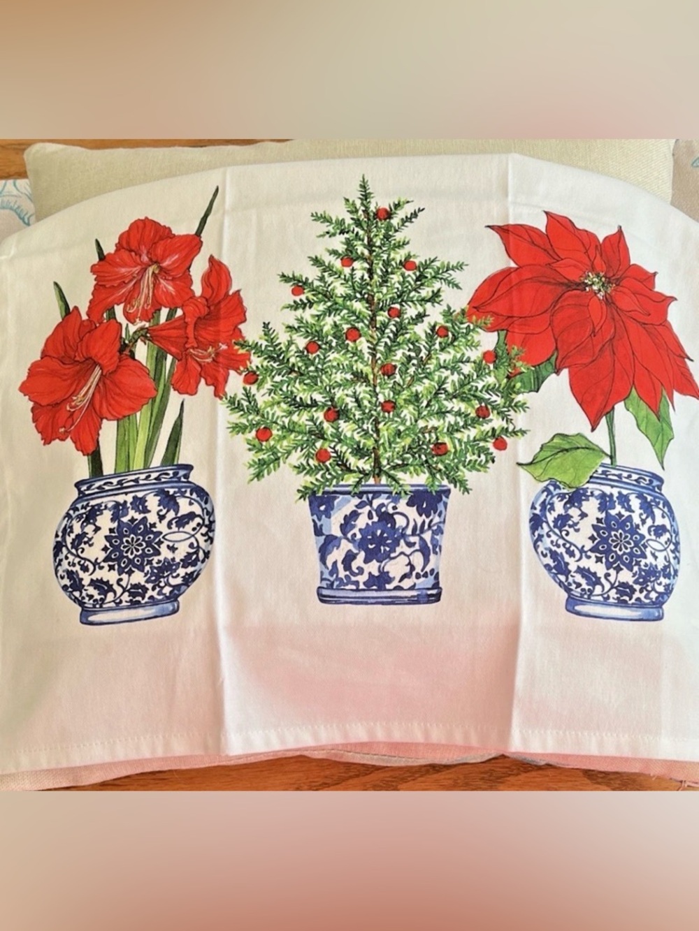 Floral Tea Towel - Red & Green Potted Plants